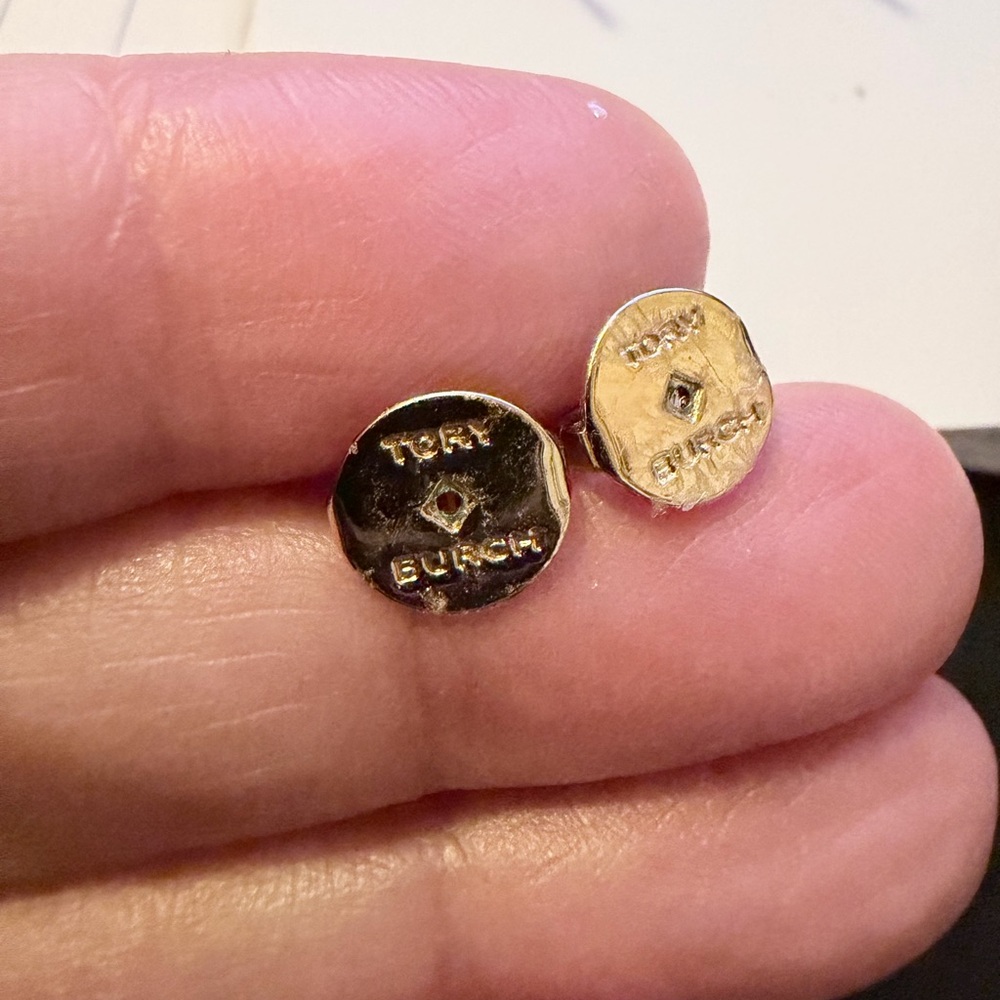 Tory Burch Gold Logo Stud Earrings - Picture 4 of 4